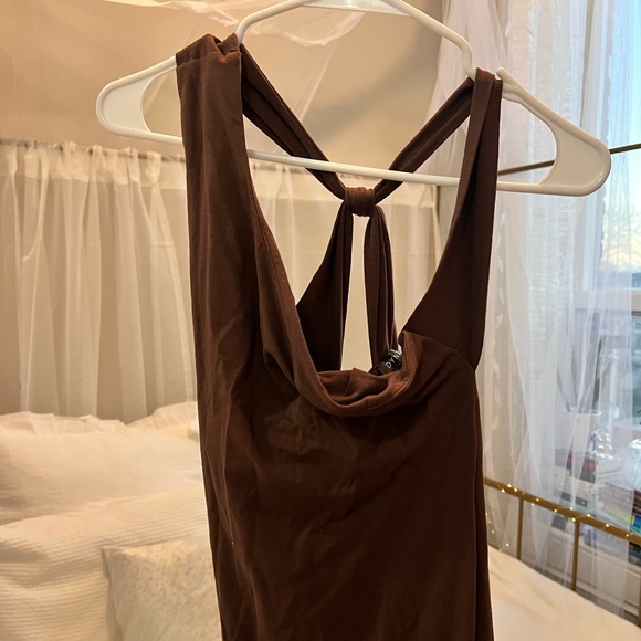 Dynamite Brown, One-Shoulder, midi length  dress - Picture 4 of 4